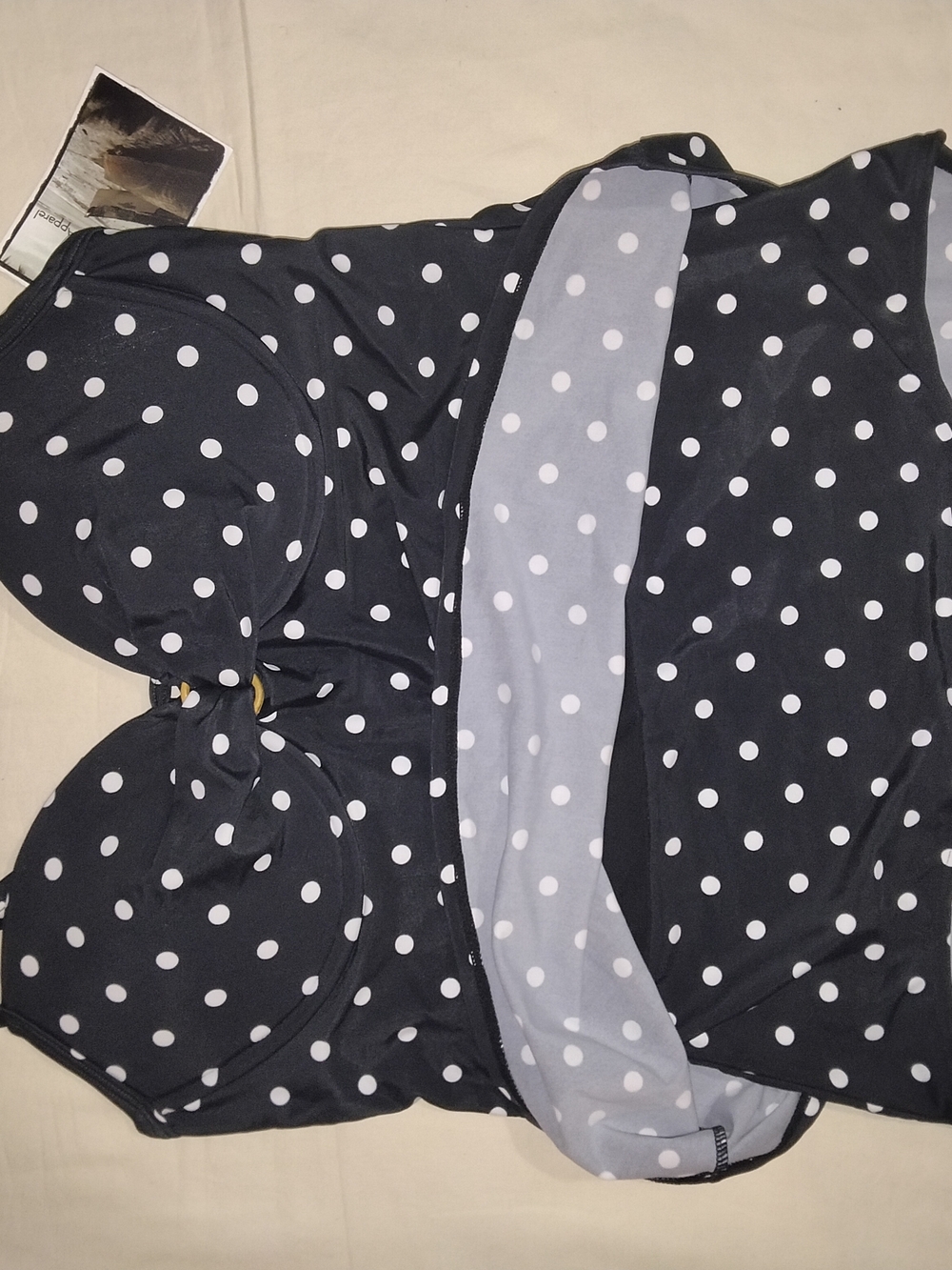 Polka Dot Black One-Piece Swimsuit with Built-In Bra - Picture 3 of 6